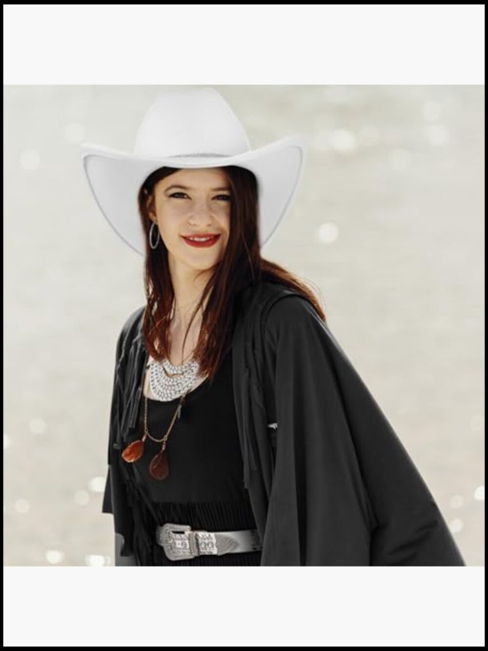 Rhinestone Cowboy Hat Belt Earrings Necklace Kit Western Outfit Accessories Set - Picture 5 of 7